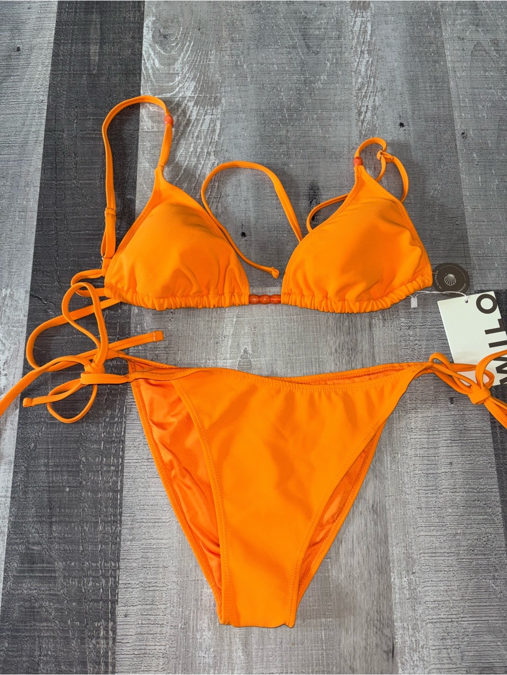 🍑NWT Will the Label Bright Orange Tie-String Triangle Bikini Set by